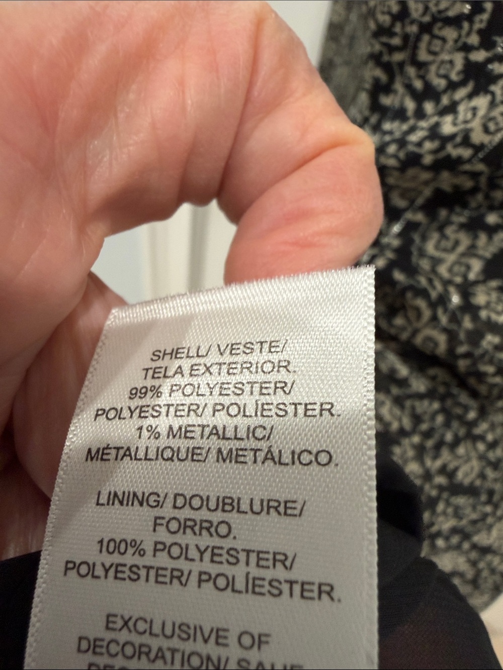 Lucky Brand Black and Cream Floral Long Sleeve Tiered Dress with V-Neck - Picture 6 of 7